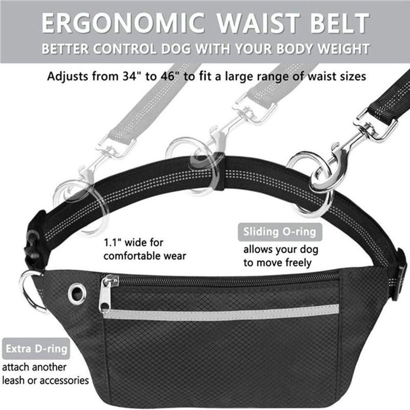 Jogging leash for dogs - hands-free leash with belt bag, 120 cm to 150 cm adjustable and with reflective seams hip belt bungee leash, for large medium dogs running, jogging, hiking - PawsPlanet Australia