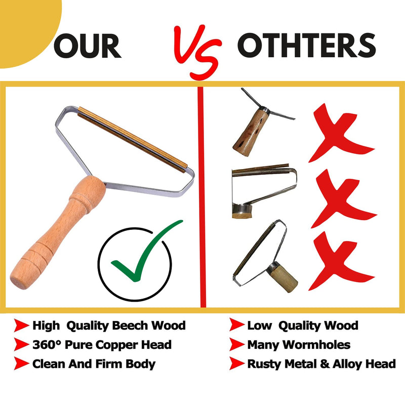 FOSLAP Lint Remover for Carpets - Reusable Lint Roller for pet hairs - Double Sided Copper blades with finest wooden handle - Effective for cleaning clothes, stairs and blanket 1 - PawsPlanet Australia