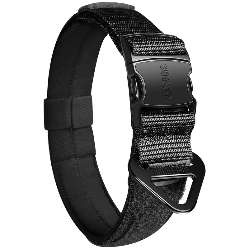 OneTigris X11 Dog Collar, Heavy Reinforced Nylon Adjustable Collar Dog with Soft Lining, Metal Clasp and Patches, Dog Collar with Laser Cut Design and Reflective L Black - PawsPlanet Australia