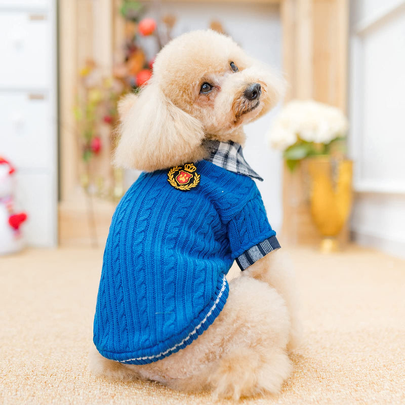PUPTECK Soft Warm Dog Sweater Cute Knitted Dog Winter Clothes Classic Plaid British Style Dog Coats for Small Medium Dogs XS: chest girth: 15", back length: 10" Blue - PawsPlanet Australia