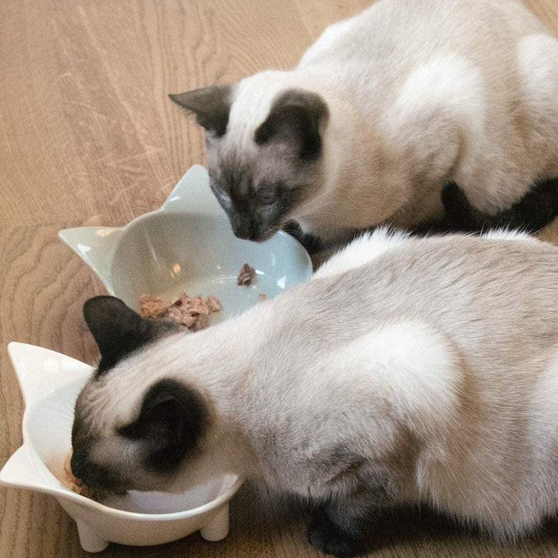 Cat Bowls, Anti-slip Multi-purpose Pet Feeding Bowl, Cat Food Bowl with Non Slip Rubber for Relief of Whisker Fatigue, Set of 3 - Grey, white and yellow - PawsPlanet Australia
