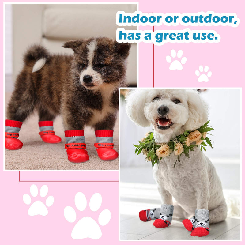 12 Pieces Dog Socks Non-Slip Pet Knit Socks and Dog Paw Protector Set Waterproof Pet Socks with Straps Rubber Sole Gripper Outdoor Dog Sock Boot for Hardwood Floor Small Medium Dog Cat Red - PawsPlanet Australia