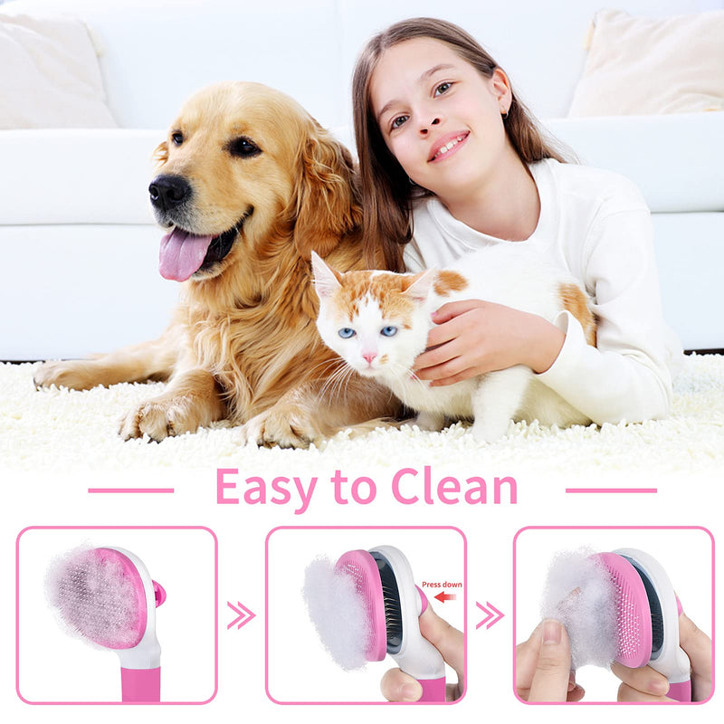 MELLIEX Dog Brush & Cat Brush, Self Cleaning Slicker Pet Grooming Brush, Shedding Grooming Tools for Dogs & Cats with Long or Short Hair Pink - PawsPlanet Australia