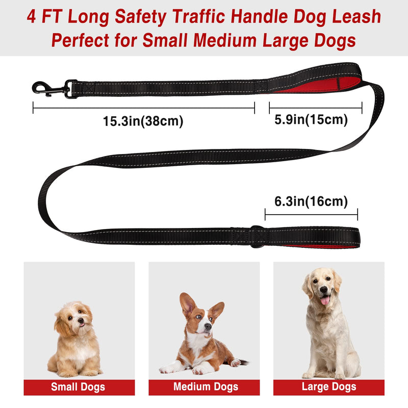 Kytely Heavy Duty Dog Leash with Traffic Padded Two Handles 4FT Black, Double Handle Dog Leash，Reflective Walking Lead for Medium Small Breed Dogs Walking Leash 4FT - PawsPlanet Australia