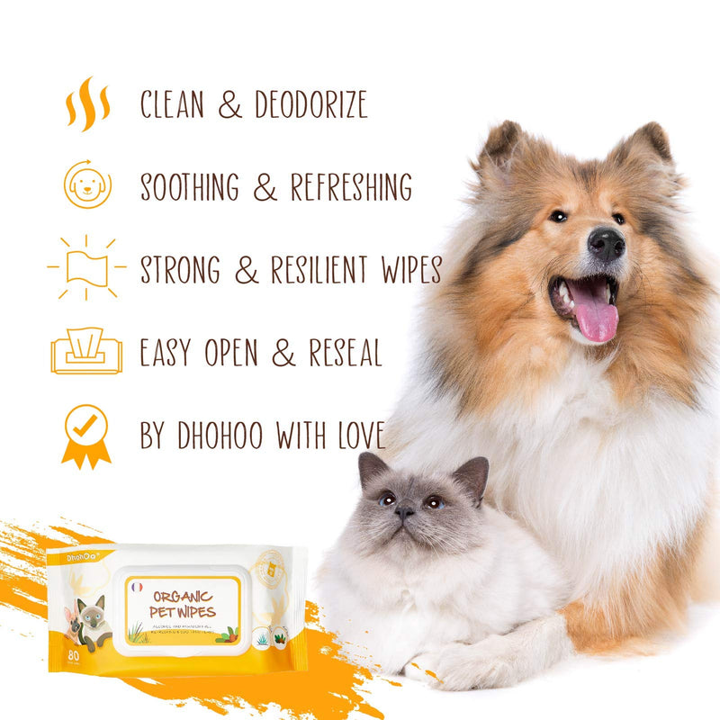 Dhohoo Cat Dog Wipes Natural Safe Ingredients, Premium Clean Deodorize Kitten Puppy Dog Wipes for Pet Paw Eye Stains Ear Coat, Extra Strong Soft Portable Dog Cat Cleaning Wipes- 80 PCS/Pack 80 Wipes - PawsPlanet Australia