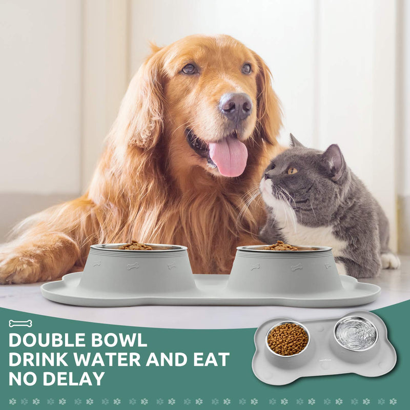 YOPINLIVE dog bowl,stainless steel bowl 800ml x 2,dog food bowl,dog water bowl,raised dog bowls,non spill dog bowls,dog bowl and stand,dog bowl for puppies small medium dogs cats and pets-gray Grey - PawsPlanet Australia