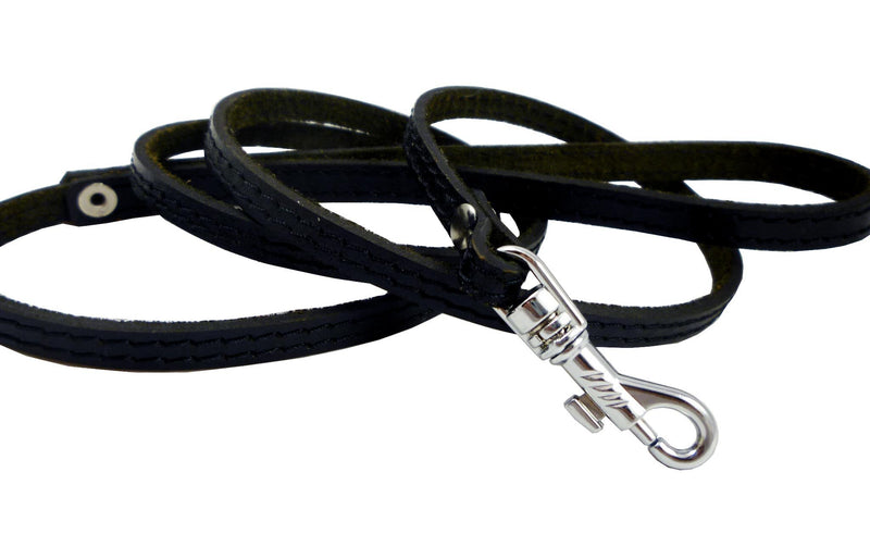 [Australia] - 4' Genuine Leather Classic Dog Leash Black 3/8" Wide for Small Breeds and Puppies 