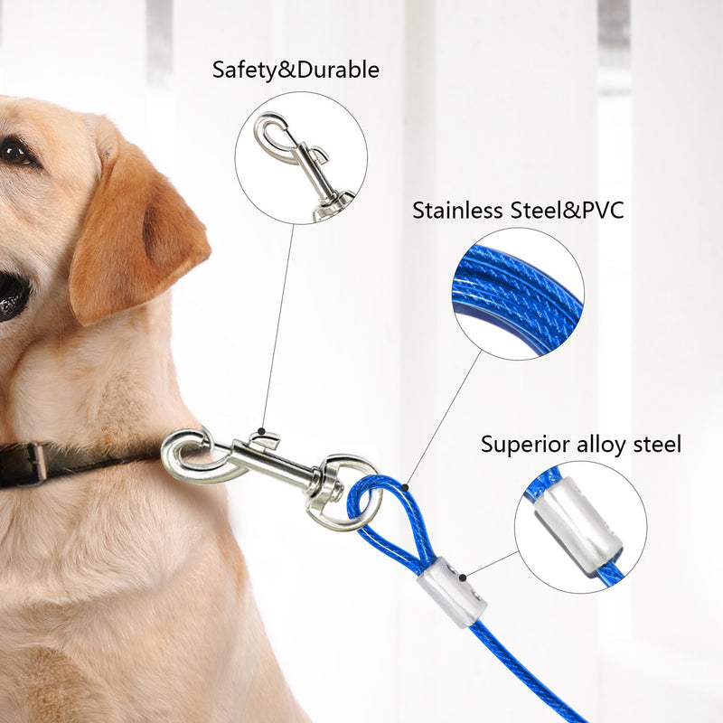 [Australia] - NEODIKO 15ft Dog Tie Out Cable, Tie-Out Cable for Pet Dogs Up to 60 Pounds Blue 