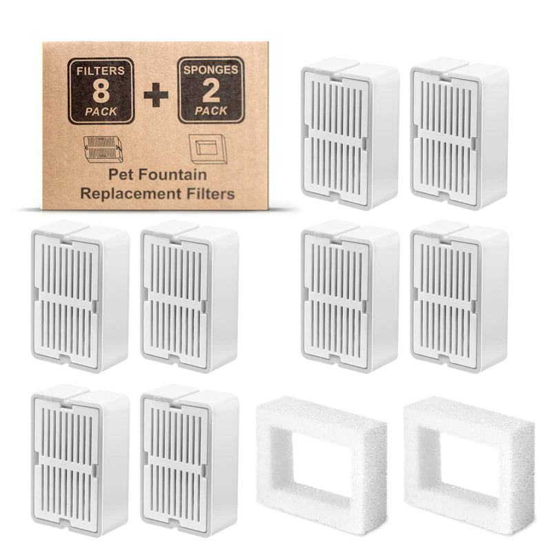 Cat Water Fountain Filters, Petilog 8 Carbon Filters& 2 Foams Filters with Holders, Pet Water Fountain Filters - PawsPlanet Australia