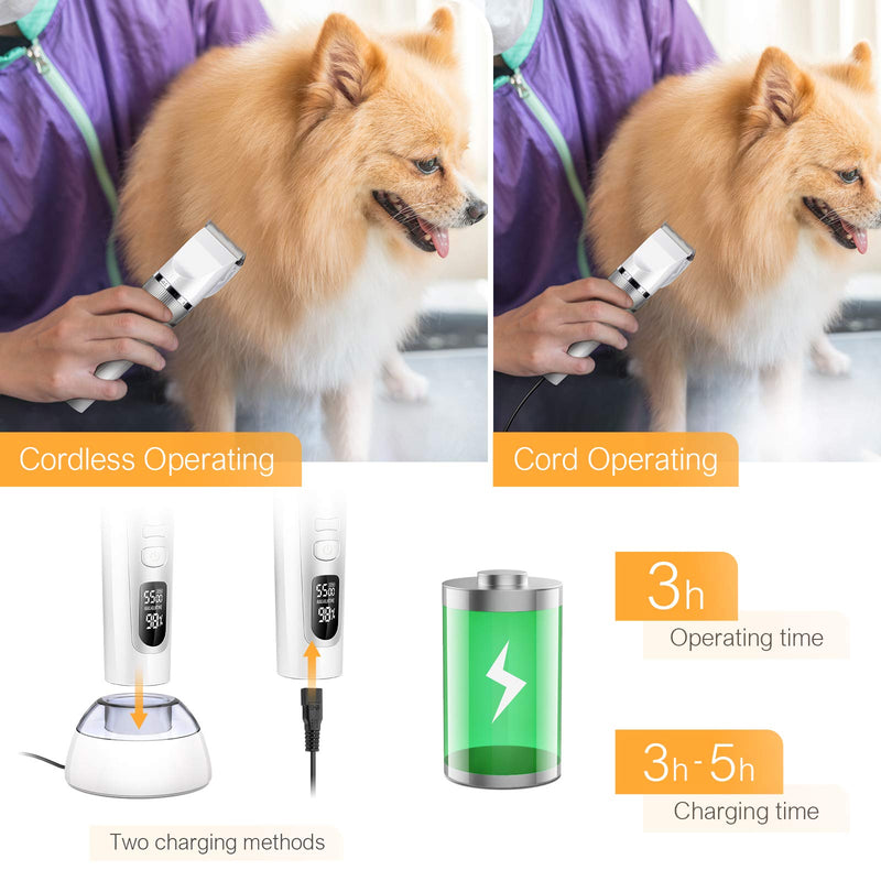MOSONTH Dog Grooming Clipper Kit - Professional Cordless Pet Hair Trimmer, 4 Speed Low Noise 180min Runtime Electric Rechargeable Shears for Large & Small Dogs Cats Pets with Thick to Heavy Coats - PawsPlanet Australia