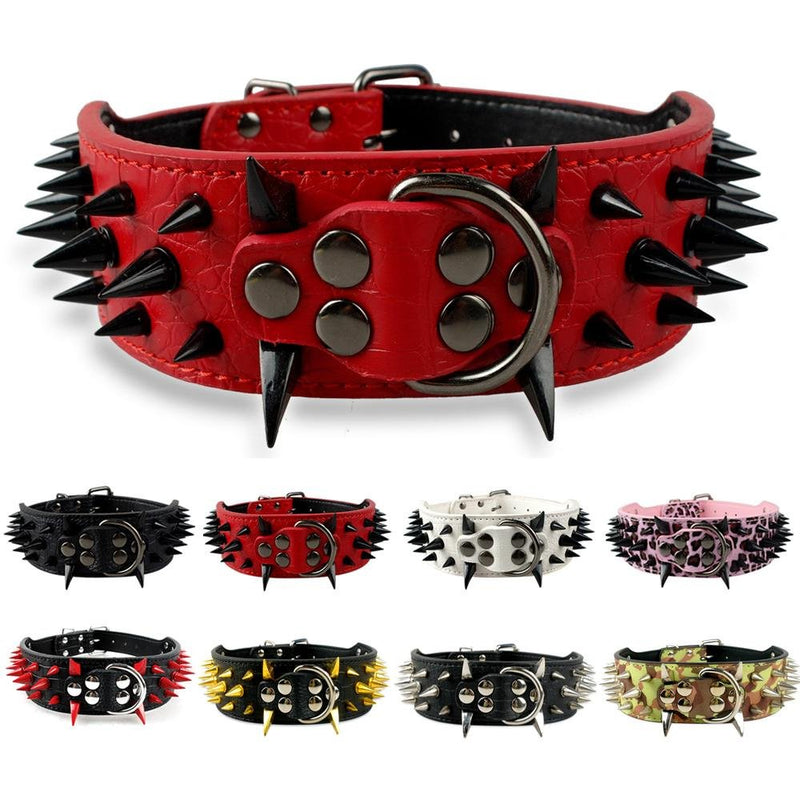 Benala Pet Dog Collar Adjustable Harness Spiked Studded Faux Leather Punk Rivet Dog Collar Pu Sharp Spikes Dog Supplies,Red,S - PawsPlanet Australia