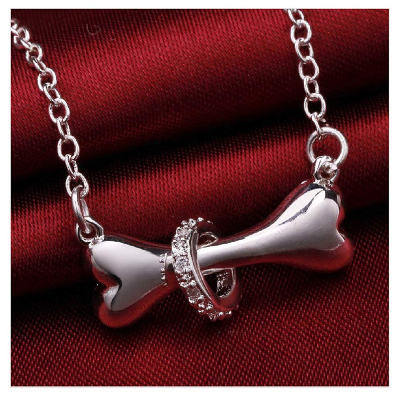 [Australia] - Weishu Dog Bone Pendant Necklace Charm Pet Necklace for Female Teen Paving Cubic Zirconia CZ 925 Sterling Silver 18 Inch 