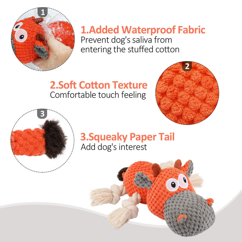 Iokheira Dog Plush Toys, Squeaky Dog Toys Interactive, Tough Dog Chew Toy with Cotton Material and Crinkle Paper, Interactive Dog Toys for Large and Small Dogs Orange - PawsPlanet Australia