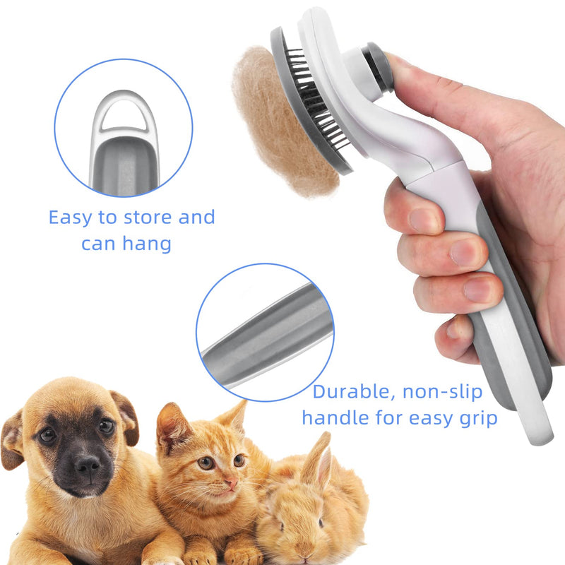 Cat brush, self-cleaning slicker brush for hair loss and grooming, removes loose undercoat, mats and matted hair, grooming comb brush for cats dogs massage self-cleaning (grey) grey - PawsPlanet Australia