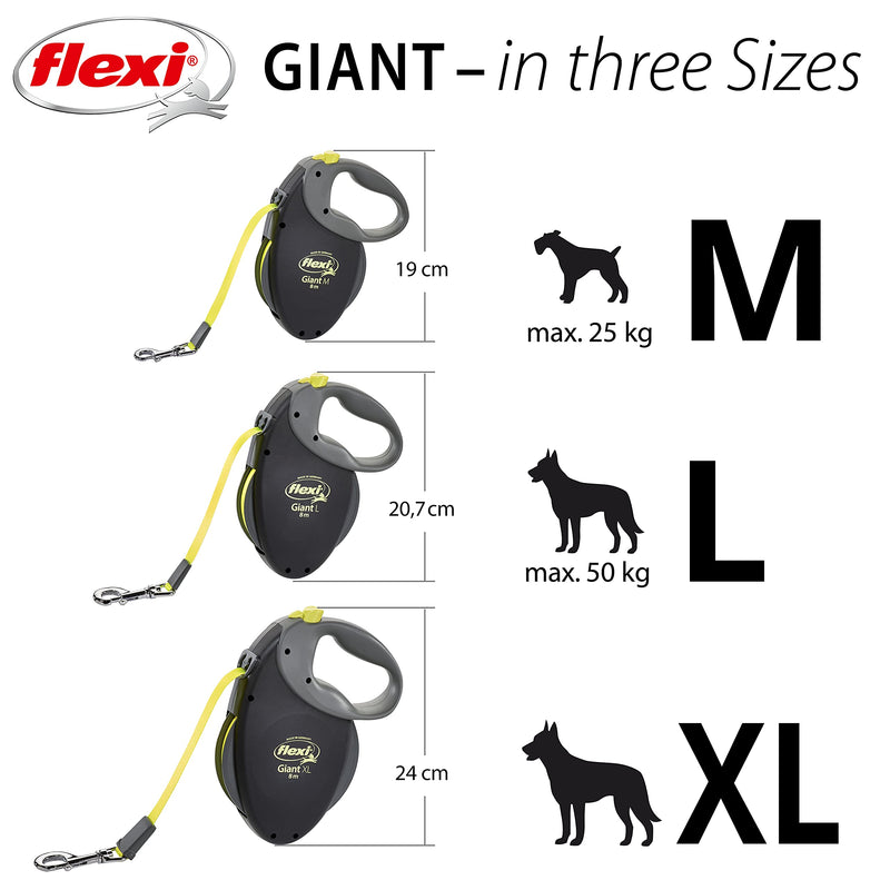 Flexi Giant Neon Tape Black Large 8m Retractable Dog Leash/Lead for Dogs up to 50kgs/110lbs L Tape 8 m - PawsPlanet Australia