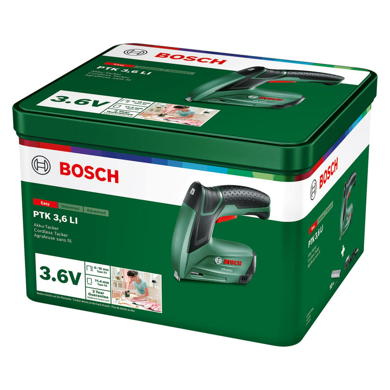Bosch battery tacker PTK 3.6 LI (integrated battery, 3.6 volts, 30 strokes/min, in metal can) - PawsPlanet Australia