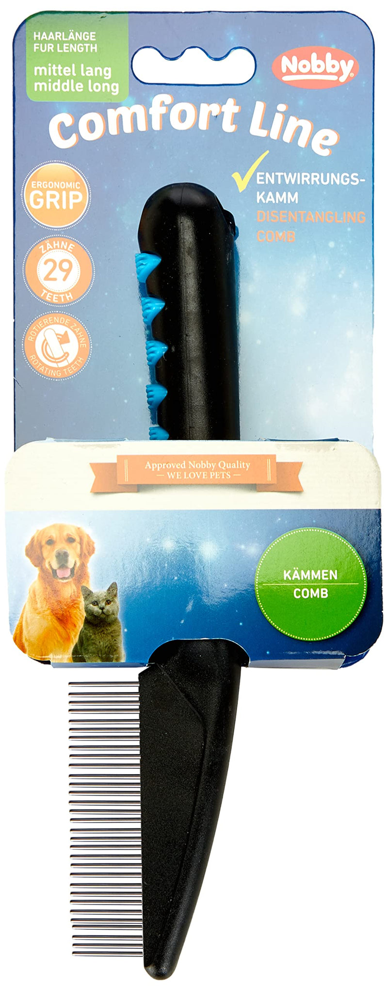 Nobby Comfortline Detangling Comb with Rotating Tines Medium 29 Teeth - PawsPlanet Australia