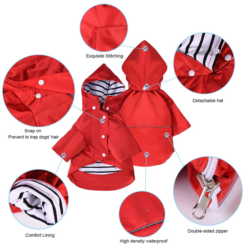 DOZCA Foldable Raincoats for Dogs with Hoods,Waterproof Rain Poncho with Reflective Strap,Lightweight Rainproof Slicker Clothes with Bells for Small Medium Pet Red - PawsPlanet Australia