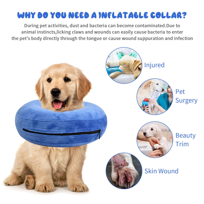 Inflatable collar for pets, dog protective collar, inflatable pet collar, soft adjustable comfortable neck collar for dogs and cats recovery after operations, anti-bite/lick (S) S - PawsPlanet Australia