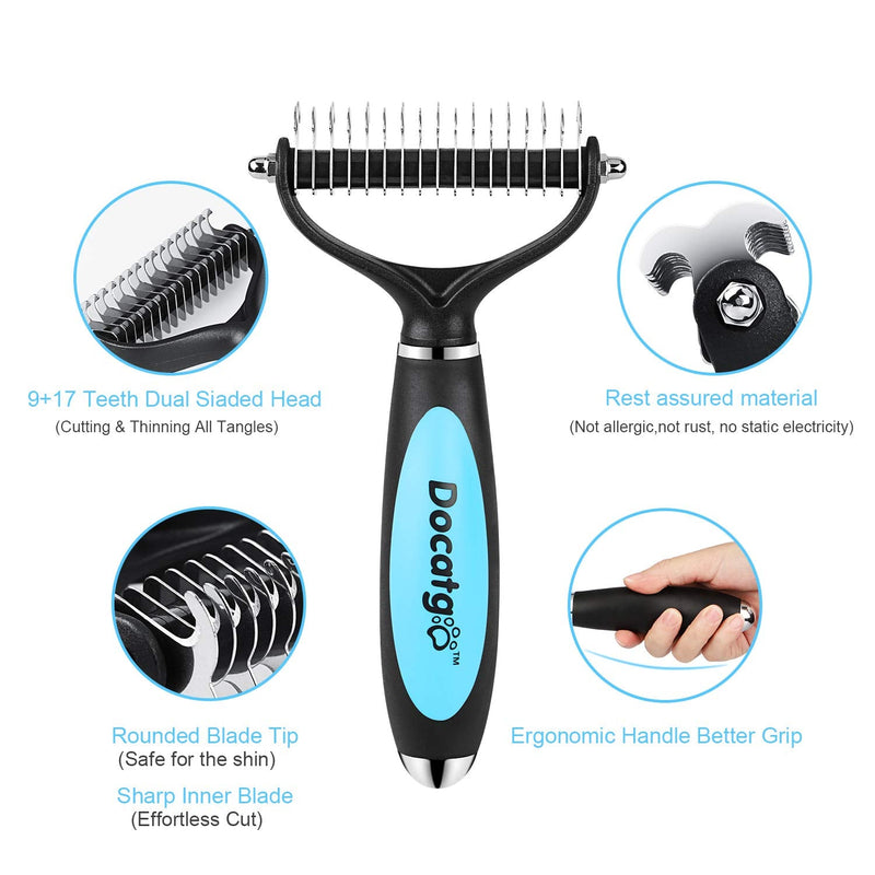 Docatgo Dog Cat Brush, Grooming Dematting Rakes Tool Kit, Undercoat Combs For Small, Medium, Large Pets Horses Rabbits, Removes Easy Knots, Mats And Tangled Short Or Long Hair,17+9 Double-Side Use - PawsPlanet Australia