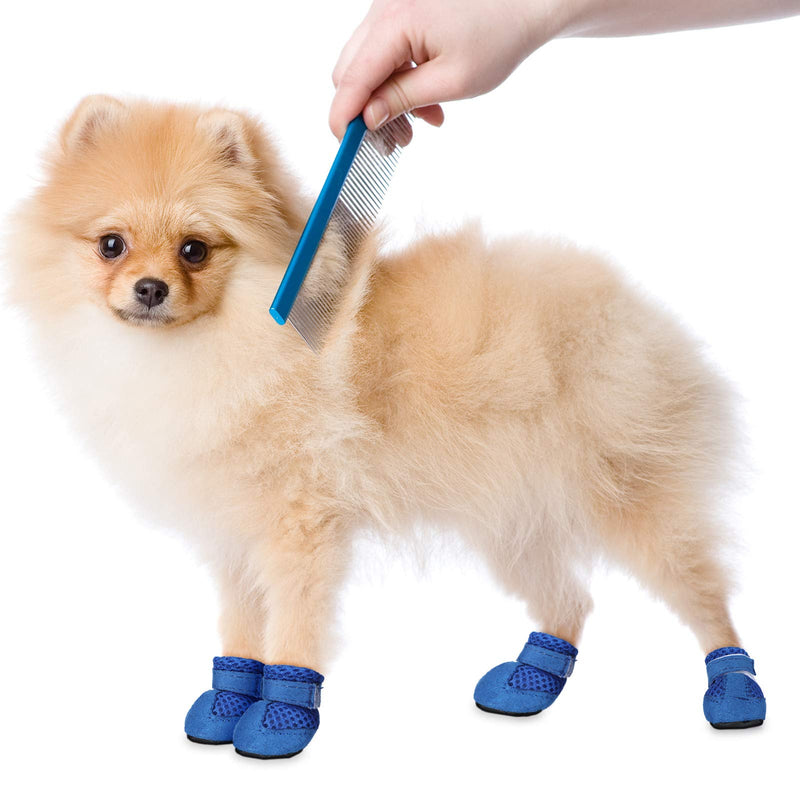 Geyoga 8 Pieces Breathable Dog Boots Mesh Dog Shoes with Adjustable Straps Non-Slip Soft Sole Dog Paw Protector Boots for Small and Medium Sized Dog Daily Walking S Blue and Pink - PawsPlanet Australia