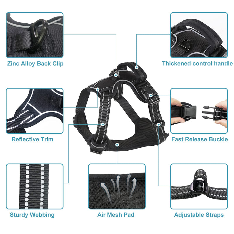 No Pull Dog Harness for Small Medium Large Dogs Adjustable Reflective Pet Vest with Front clip Handle Padded dog harness and lead set best for outdoor Training and walking Black S - PawsPlanet Australia