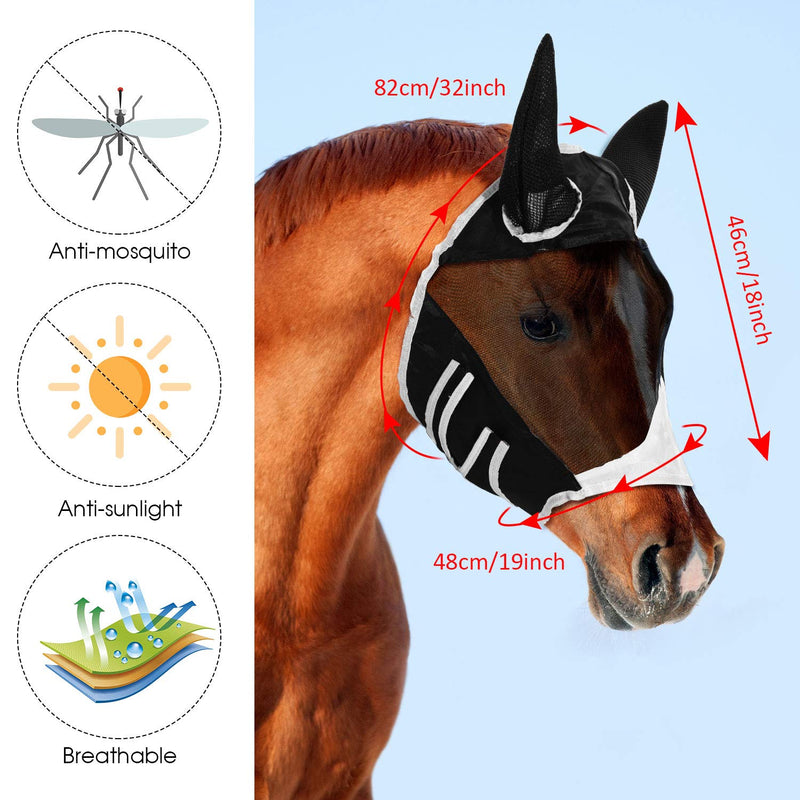 Geyoga Horse Fly Face Cover with Ears Fly Face Cover for Horses Cover Ears Nose, Around Barn, Stable, Pasture, Trail Riding Sun Protection and Styles - PawsPlanet Australia