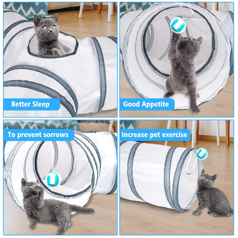 Cat Tunnel, Cat Tunnels for Indoor Cats, Tube Cat Toys 3 Way Collapsible, Kitty Tunnel Bored Cat Pet Toys Peek Hole Toy Ball Cat, Puppy, Kitty, Kitten, Rabbit White - PawsPlanet Australia