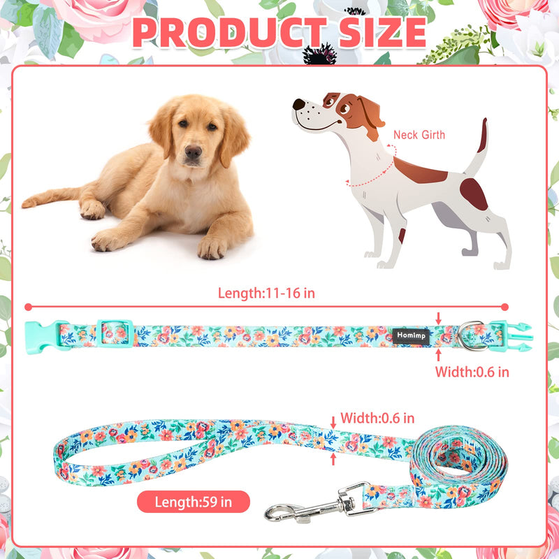 HOMIMP Dog Collar Leash Set - Adjustable Floral Pet Collar, Soft Comfortable with Unique Flowers Dogs Collar for Medium and Large Dogs, Spring Summer Design, Boy or Girl Gift, Walking Training Green - PawsPlanet Australia