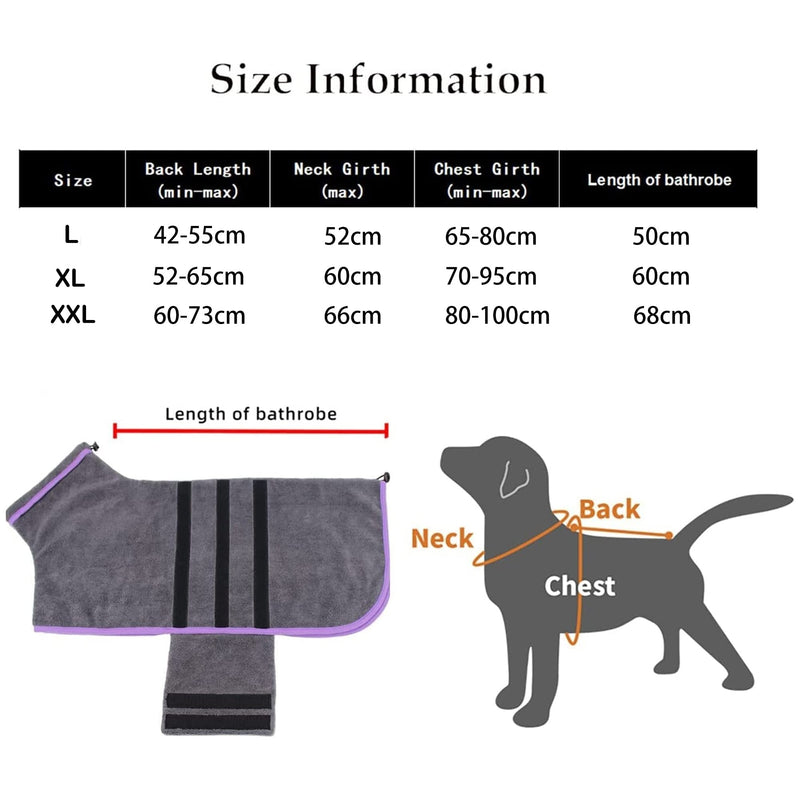 HezzLuv Microfibre Dog Towel Dog Bathrobe Super Absorbent Dog Drying Coats Pet Bathrobe Towels For Medium And Large Dogs, Quick Drying, Adjustable, For Pets Dogs And Cats, L - PawsPlanet Australia