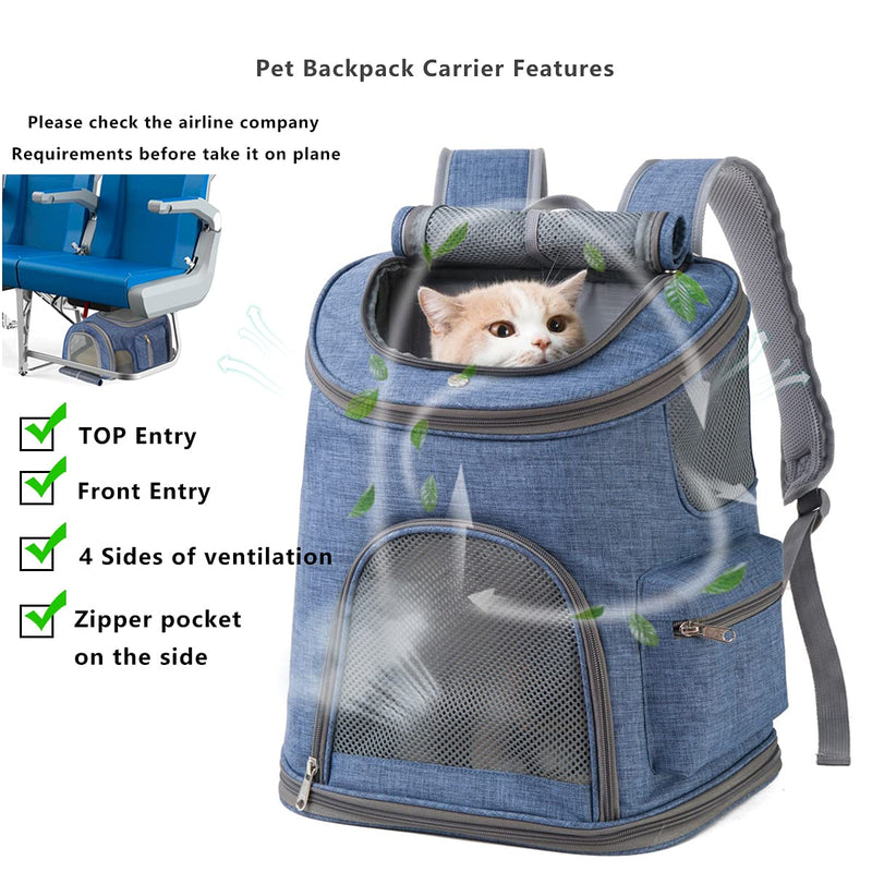 ELLONI Pet Carrier Backpack - Cat Backpack Carrier - Backpack for Cats, Dog Airline Approved Backpack, Durable Breathable Scratch-Proof Mesh Window Cat Bag Carrier Backpack, with 1 Treat Bag Free Blue+Blue treat Bag - PawsPlanet Australia