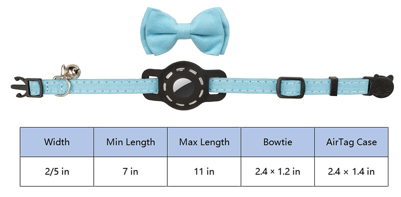 Gyapet AirTag Cat Collar Bow with Bell Holder Case Cover Kitten Basic Wedding Daily Safety Breakaway [case & bow] Blue - PawsPlanet Australia