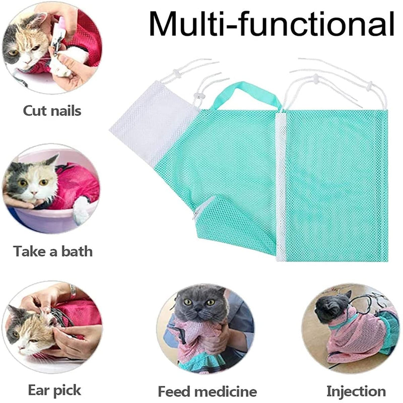Kndatle 2 Pieces Cat Bathing Bag Anti-Bite and Anti-Scratch Cat Grooming Bag for Bathing, Nail Trimming, Medicine Taking, Injection, Adjustable Multifunctional Breathable Restraint Shower Bag (Green) - PawsPlanet Australia