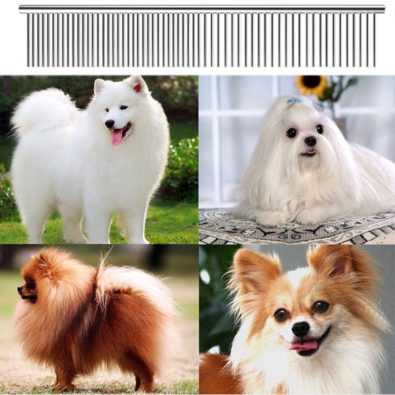 lumcov dog combs 2-in-1 stainless steel pet comb, pet steel comb with rounded ends, stainless steel teeth, for removing tangles and knots (6.7 inches) silver - PawsPlanet Australia