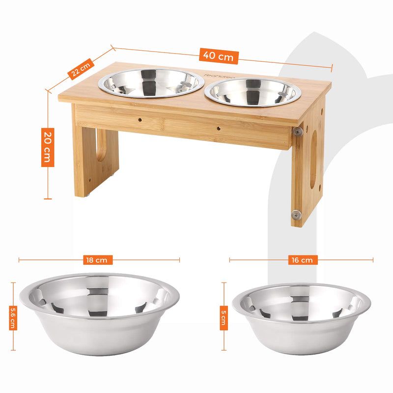 FEANDREA Adjustable Elevated Bowl Stand, 2 Raised Bowls, Natural PRB004N01 - PawsPlanet Australia