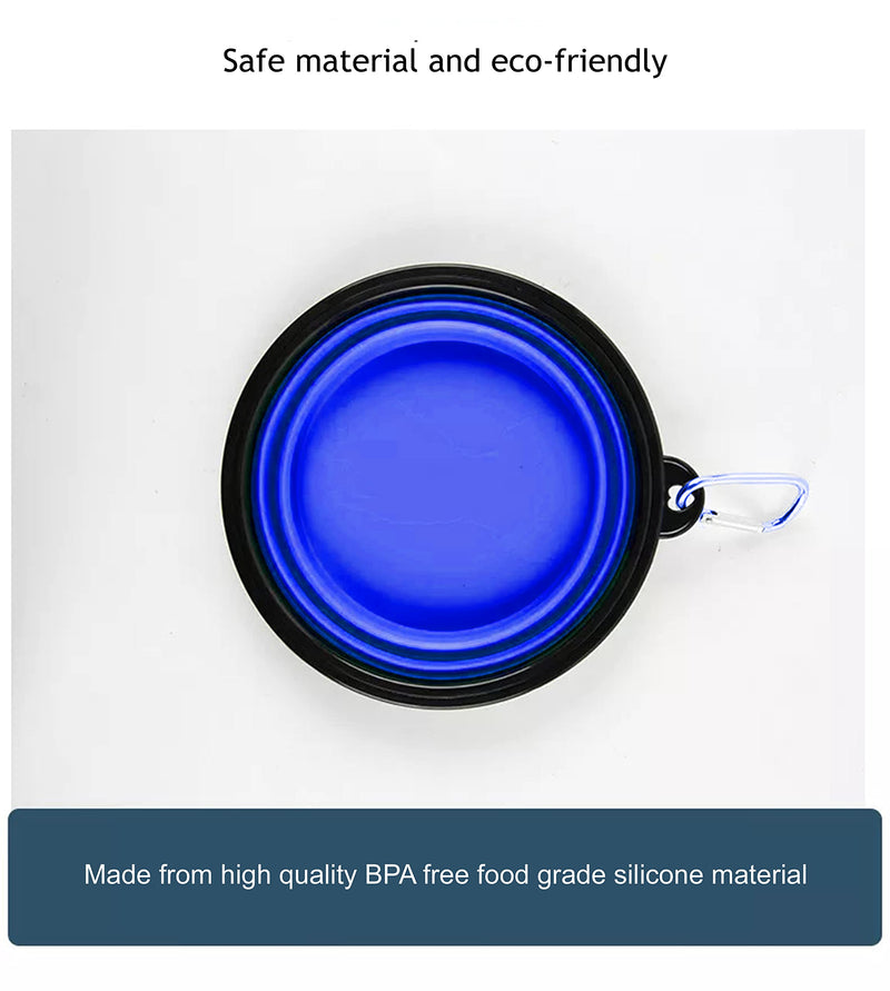 Collapsible Dog Water Bowl, Foldable Silicone Outdoor Travel Dog Food Water Feeding Bowl 650ml with Carabiner Clip | Easy to Carry, Food safe, Portable, Leak Proof, Durable |, Blue - PawsPlanet Australia