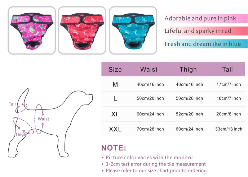 [Australia] - PETBABA Female Dog Diapers, 3 Pcs Period Pants, Reusable Washable Cover Up Panties, Adjustable Nappies Suitable Medium to Large Women Girl in Heat Season Waist: 28" Colorful 