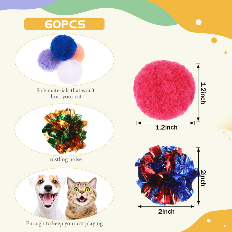 60 Pcs Cat Toys Balls Set 50 Pcs 1.2 Inch Color Cat Pompom Balls 10 Pcs 2.2 Inch Crinkle Balls Cat Toy Balls Cat Balls PET Cat Toy Ball Toy Cat Furry Interactive Toy Balls Christmas Balls Party Ball - PawsPlanet Australia