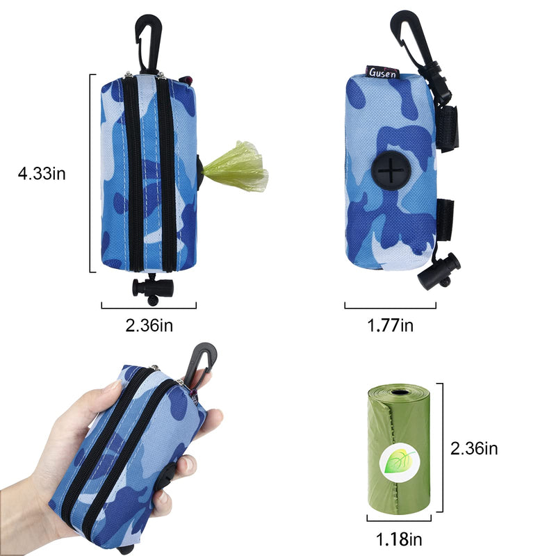 GUSEN 2 Pack Dog Poop Bag Holder for Leash with 2 Zipper - Poop Bag Dispenser, Pet Waste Bag Holder Leash Attachment with 2 Roll Poopy Bags Leak-Proof Dog Waste Bags (Camo(Blue+Green)) Camo(Blue+Green) - PawsPlanet Australia