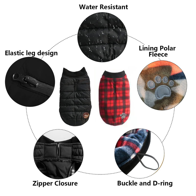 Geyecete Cold Weather Dog Coats Winter small, medium and large dog clothes pet double-sided wear warm cotton heat thickening Dog Puppy Clothes Vest -Black-XS XS Black(double side) - PawsPlanet Australia