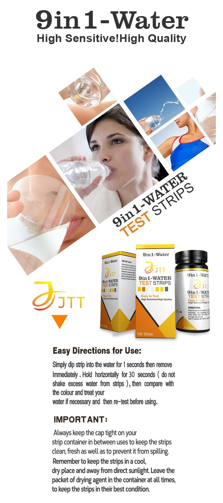 [Australia] - JTT 9 in 1 Water Test kit 100ct,Test for Drinking Water, Aquarium,Pool & Spa;Best Kit for Accurate Water Quality Testing,Instant Results -PH - Free Chlorine - Total Hardness + More 