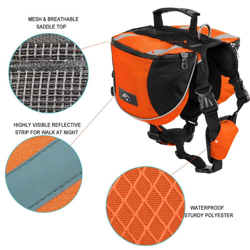 [Australia] - Lifeunion Polyester Dog Saddlebags Pack Hound Travel Camping Hiking Backpack Saddle Bag for Small Medium Large Dogs Orange+Bowl 