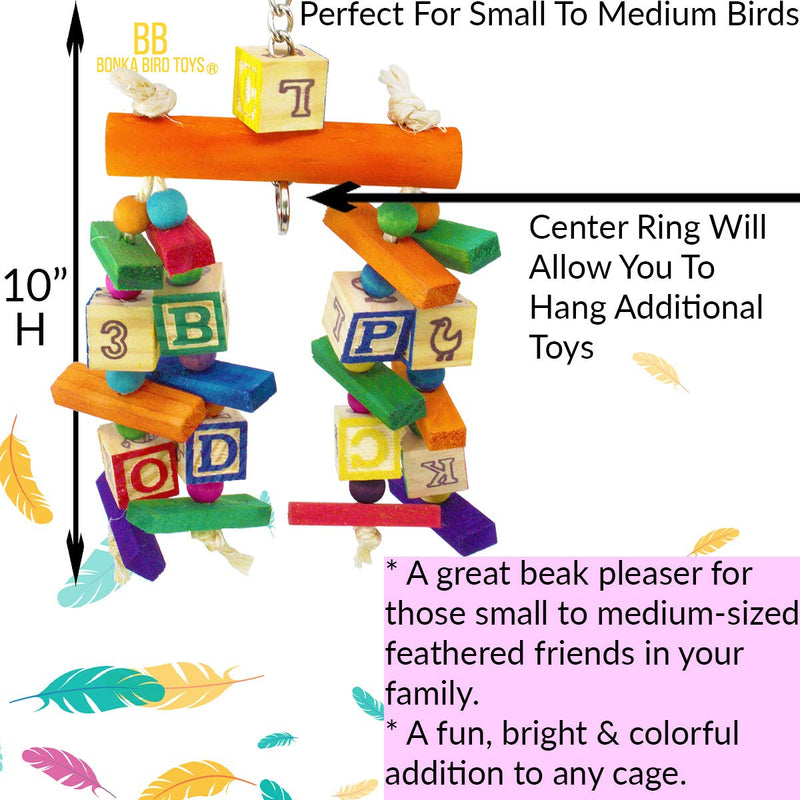 [Australia] - Bonka Bird Toys 1942 ABC Pickle Bird Toy Parrot cage African Grey Cockatiel Conure Large Wood Amazon Macaw Block chew Heavy Duty Swing Perch Aviary Supplies Best Rope chewers Beak Foraging 