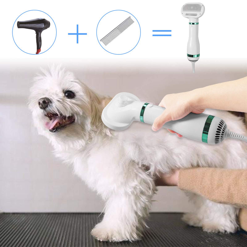 Dog Hair Dryer CAMWAY Pet Hair Dryer with Brush Low Noise 3 Adjustable Temperatures Setting Pet Grooming Hair Brush for Dog Cat Small Animals - PawsPlanet Australia