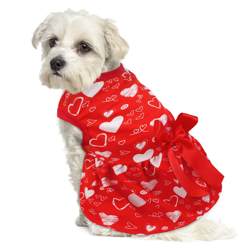 Pedgot Valentine's Day Cotton Dog Dress Red Girl Puppy Clothes Outfit Heart Pattern Dog Dresses Elegant Princess Doggie Dress with Bowknot Doggy Shirt Vest Puppy Party Costumes for Small Dog, Medium - PawsPlanet Australia