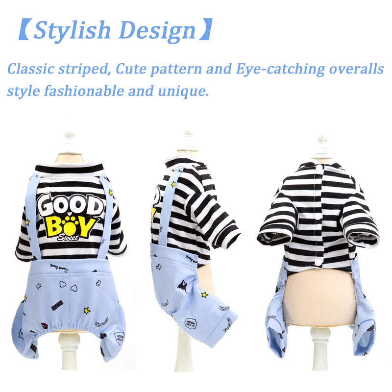 Brocarp Dog Jumpsuit, Striped Puppy Pajamas, Cute Doggie Kitten Onesies Pjs Jumpers, Soft Cotton Shirt, 4 Legs Apparel Pet Clothes Outfits for Small Medium Large Dogs Cats Kitty Boy Girl (Blue, XS) Blue X-Small - PawsPlanet Australia