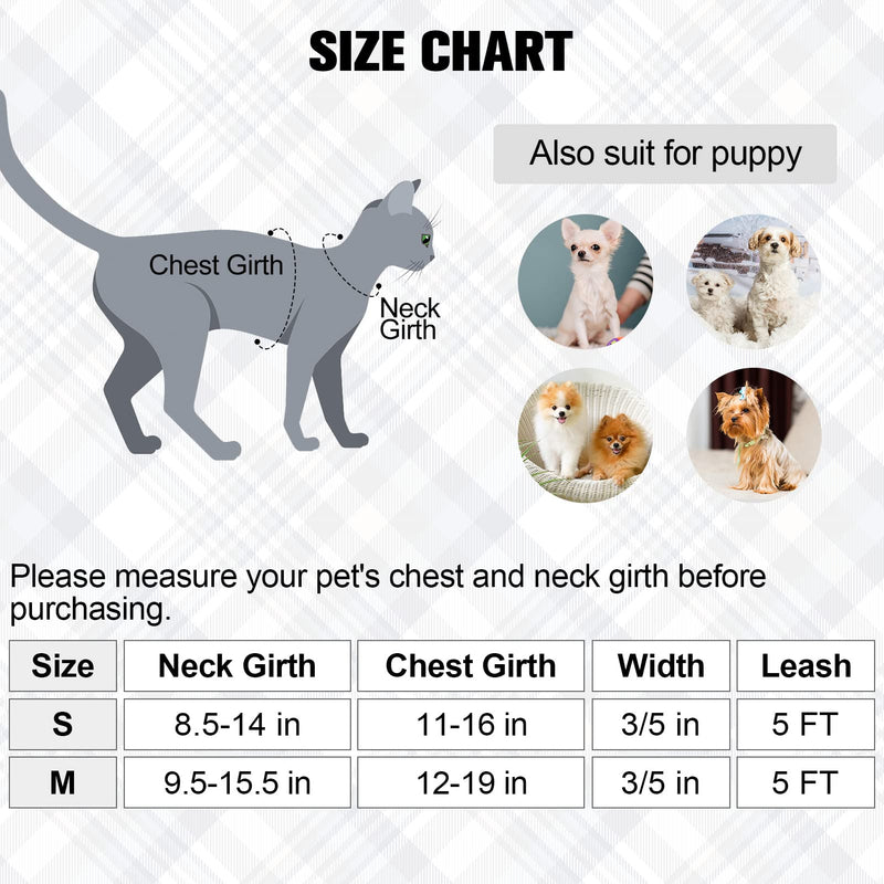 BEAUTYZOO Cat Harness and Leash Set for Walking Escape Proof, Neck Release Adjustable Harness for Kitten Puppy Small Medium Large Cats, Soft Cute Easy Control Small Cat Harness for Cats Boy and Girls M (Chest: 12 - 19") Purple - PawsPlanet Australia