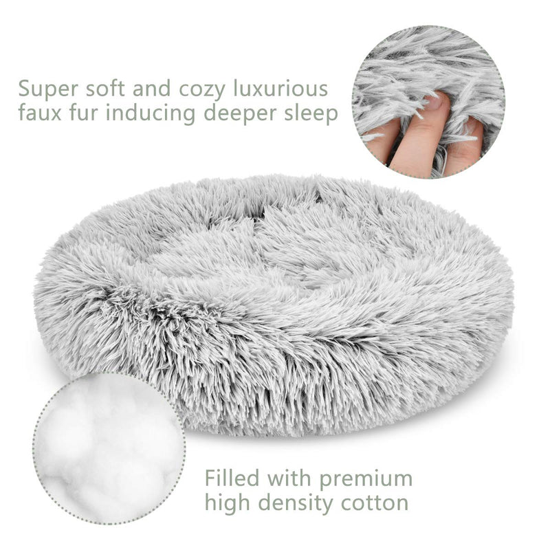 GASUR Dog Bed Cat Beds Donut, Soft Plush Round Pet Bed XS Small Medium Size Calming Bed, Self Warming Winter Indoor Snooze Sleeping Kitten Bed Puppy Kennel S-20" x 20" x 7" Frost - PawsPlanet Australia