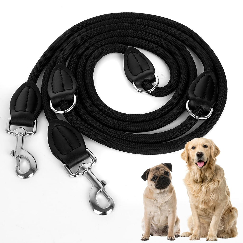 Adjustable dog leash, double leash perfect for large dogs (45 kg) thanks to the extreme strength up to 200 kg - black, 3m - PawsPlanet Australia