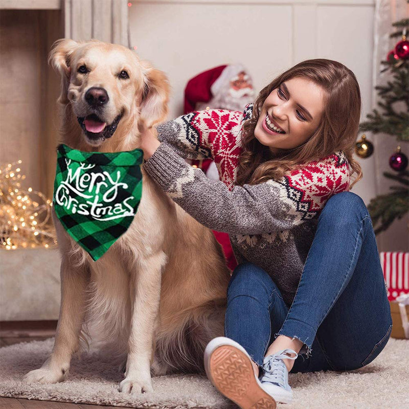 SenoKiss Christmas Dog Bandana,Scarf for Dogs and Cats,Classical Washable Adjustable Pet Triangle Scarf for Dogs and Cats,Green and Red 2Pieces - PawsPlanet Australia